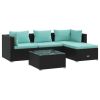 5 Piece Patio Lounge Set with Cushions Poly Rattan Black