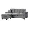 Reversible Configuration 1pc Sectional Sofa with 2 Pillows Gray Velvet Fabric Upholstered Tufted Back Living Room Furniture