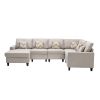 Nolan 124" Beige Linen Fabric 6Pc Reversible Chaise Sectional Sofa with Pillows and Interchangeable Legs