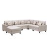 Nolan 124" Beige Linen Fabric 6Pc Reversible Chaise Sectional Sofa with Pillows and Interchangeable Legs