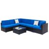 Fully Equipped Weaving Rattan Sofa Set with 2pcs Middle Sofas & 4pcs Single Sofas & 1 pc Coffee Table Black Embossed - Woven Rattan