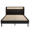 3 Pieces Modern Cannage Rattan Platform Queen Bed + Nightstand*2, Black