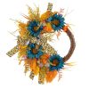 Thanksgiving Blue Sunflower Wreath Patio Leopard Ribbon Deadwood Door Hanging Decoration Simulated Flower Rattan Wreath Wall Hanging