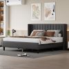 King size Upholstered Platform Bed Frame with Headboard, Mattress Foundation, Wood Slat Support, Quiet, no Box Spring Needed, Easy to Assemble BLACK