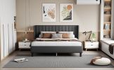 King size Upholstered Platform Bed Frame with Headboard, Mattress Foundation, Wood Slat Support, Quiet, no Box Spring Needed, Easy to Assemble BLACK