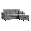 Reversible Configuration 1pc Sectional Sofa with 2 Pillows Gray Velvet Fabric Upholstered Tufted Back Living Room Furniture