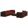 8 Piece Patio Lounge Set with Cushions Poly Rattan Brown