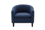 accent Barrel chair living room chair with nailheads and solid wood legs&nbsp; Black&nbsp; Navy Linen