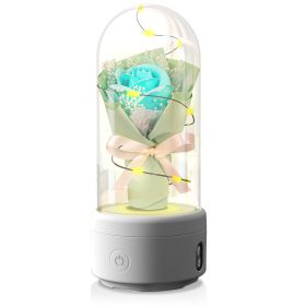 Creative 2 In 1 Bouquet LED Light And Bluetooth Speaker Mother's Day Gift Rose Luminous Night Light Ornament In Glass Cover (Option: Light Green-White Base)