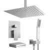 Lordear 12 Inch 3-Spray Shower System With Square Ceiling Mounted Adjustable Shower Head And Handheld Shower With Hose