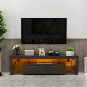 20 minutes quick assemble, modern TV Stand with LED Lights,high glossy front TV Cabinet,can be assembled in Lounge Room, Living Room or Bedroom (Color: Black)