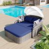 79.9" Outdoor Sunbed with Adjustable Canopy;  Double lounge;  PE Rattan Daybed