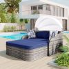 79.9" Outdoor Sunbed with Adjustable Canopy;  Double lounge;  PE Rattan Daybed