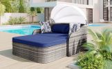 79.9" Outdoor Sunbed with Adjustable Canopy;  Double lounge;  PE Rattan Daybed