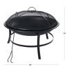 Round Iron Outdoor Wood Burning Fire Pit, Black